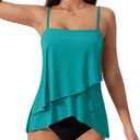 SUUKSESS Women Tummy Control Tankini Swimsuit Ruffle High Waisted Bathing Suit (XX-Large, 186 Blue Black)