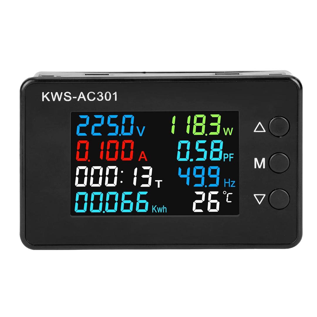 DROK AC Multimeter, 50-300V 0-100A with Open Transformer 110V 220V Voltage Current Power Electric Energy Monitor, Ampmeter Voltmeter LCD Screen for Home-use (8 Datas HD Color)