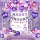 Purple Birthday Decorations for Women Girls, Pastel Pink and Purple Balloons Foil Table Cloth Sash Crown Fringe Curtains Happy Birthday Banner Circle Garland Butterfly Cake Topper Party Supplies