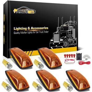 Partsam 5X 264159AM 5-5050-SMD T10 194 Amber LED Cab Marker Roof Running Lights + Wiring Pack Compatible with C1500 C2500 C3500 K1500 K2500 K3500 1988-2002 Pickup Trucks