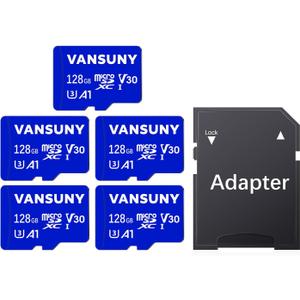 Vansuny Micro SD Card 128GB 5 Pack microSDXC Memory Cards with SD Adapter A1 App Performance V30 4K Video Recording C10 U3 Micro SD for Phone, Security Camera, Dash Cam, Action Camera