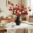 Fall Artificial Chrysanthemum Flowers 10 Stems&2 Eucalyptus,Orange Faux Kiku Pom Pom Mums Dried Flower for Vase,Fake Silk Fall Floral for Table Centerpiece,Faux Flower Arrangements Decoracin de Otoo (Mix)