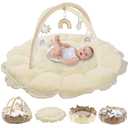 5-in-1 Convertible Baby Play Gym with 6 Toys, Tummy Time Mat for Sensory Development, Baby Activity Center from Newborn to Toddler, Ball Pit, Cat & Dog Bed, Soft Plush Pet Bed, No Ball Included Cream