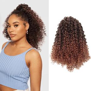 12 Inch Kinky Curly Drawstring Ponytail Synthetic Hair Clip In Ponytail for Women Warm Brown Red Curly Hair No Shedding Tangle Free #4/30