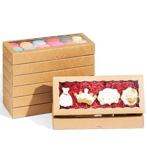 24PCS 12 x 5 x 1.5 inches Auto-Popup One Piece Premium Cookies Boxes, Kraft Brown Macaron Boxes Packaing, Bakery Box for Holiday Cookie Gift Sets