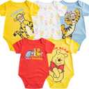 Disney Mickey Mouse, Lion King, and Winnie the Pooh Baby Boys 5 Pack Bodysuits for Newborn and Infants (3-6 Months)