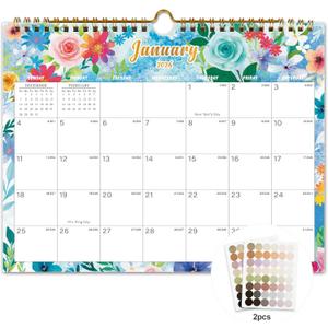 8 x Calendar 2026-18 Monthly Wall Calendar, January 2026 - June 2027, 8.5" x 11", Calendar 2026-2027 with Twin-Wire Binding, Hanging Hook, Blocks and Julian Dates (Watercolor Wall Calendar)