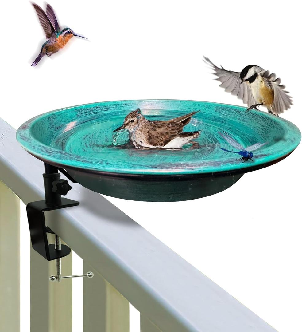 Deck Mounted Bird Bath for Outside, Detachable Birdbath Bowl with Sturdy Clamp, Easy Setup Outdoor Bird Feeder for Garden Patio Lawn Yard Decoration