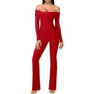 DAAWENXI Women's Sexy Off Shoulder Long Sleeve Jumpsuit Dressy Bodycon One Piece Outfits Rompers, L