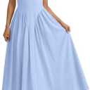 Zelroxa Women Halter V Neck Maxi Dress Sleeveless Drop Waist Corset Formal Sexy Flowy Aline Beach Wedding Guest Long Sundress, Size S