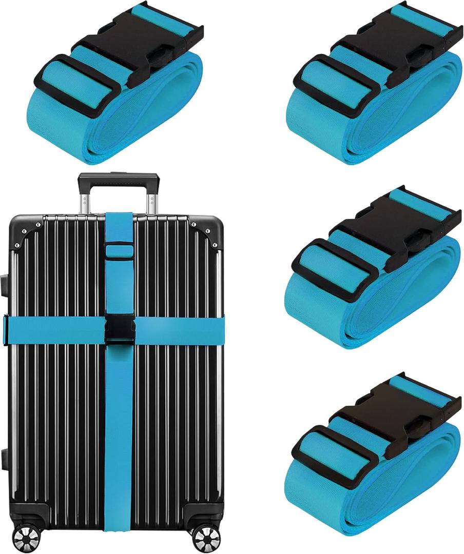 Luggage Straps for Suitcases TSA Approved Travel Belt 4 Pack by Chelmon (Sky Blue)