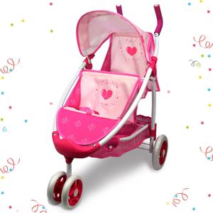 ANIVIA Twin Doll Stroller Heart Design, 1:1 Foldable Double Doll Pram, Suitable for Ages 3+, Dolls Up to 36cm, Pink, DA601T Black, 21.6 x 15.3 x 25.9 Inches