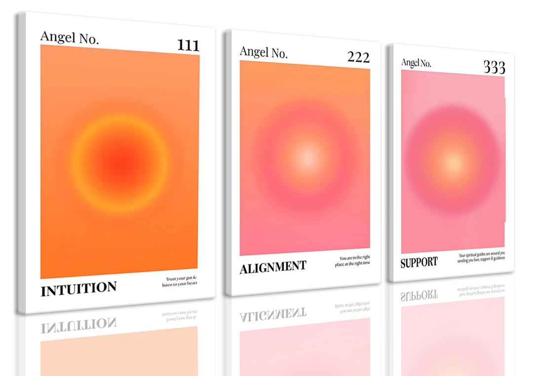 KISSFOX 3 Piece Canvas Wall Art Pink Orange Wall Decor Aura Framed Art Angel Number Pictures Trendy Aesthetic Preppy Paintings For Apartment Dorm Women Girls Bedroom