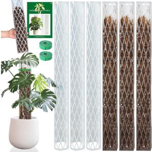 Sisher 6 Pcs Monstera Moss Pole,Plastic Moss Poles for Climbing Plants Work with Sphagnum Moss,616'' Plant Support for Indoor Plants,Garden Ties