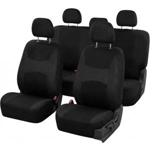 FH Group Universal Car Seat Covers Full Set for SUV Truck Sedan Vans | All-Purpose Cloth Seat Cover Set Airbag Compatible Washable Split Bench Protector Interior Upgrade - Black