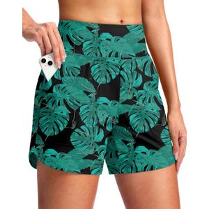 G Gradual Women's 5" Swim Board Shorts Quick Dry High Waisted Beach Shorts for Women Swimsuit Bottoms with Liner Pockets Large