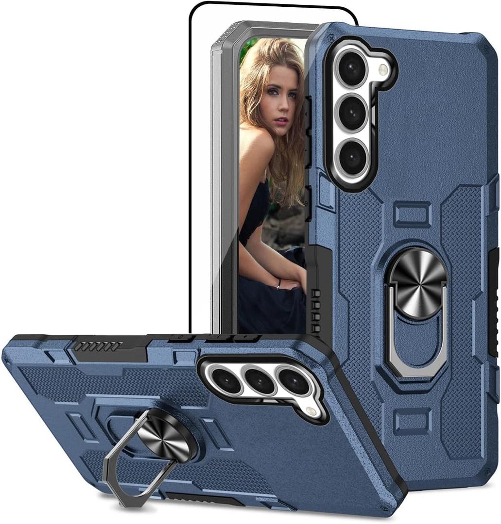 Compatible with Samsung Galaxy S23 Plus 5G Phone Case,HD Screen Protector. Built Magnetic Kickstand,Durable Military Grade Heavy Duty Shockproof Phone Case for Galaxy S23 Plus 5G Cover Case Blue (Navy)