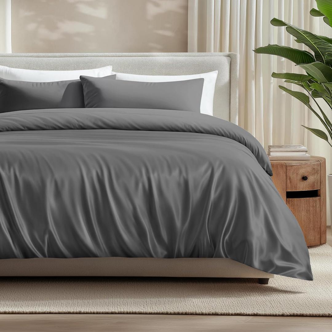 Bare Home 100% Rayon Made from Bamboo Luxury King Duvet Cover Set - Cooling - Breathable - Easy Fit - Soft Duvet Cover Set (King, Grey)
