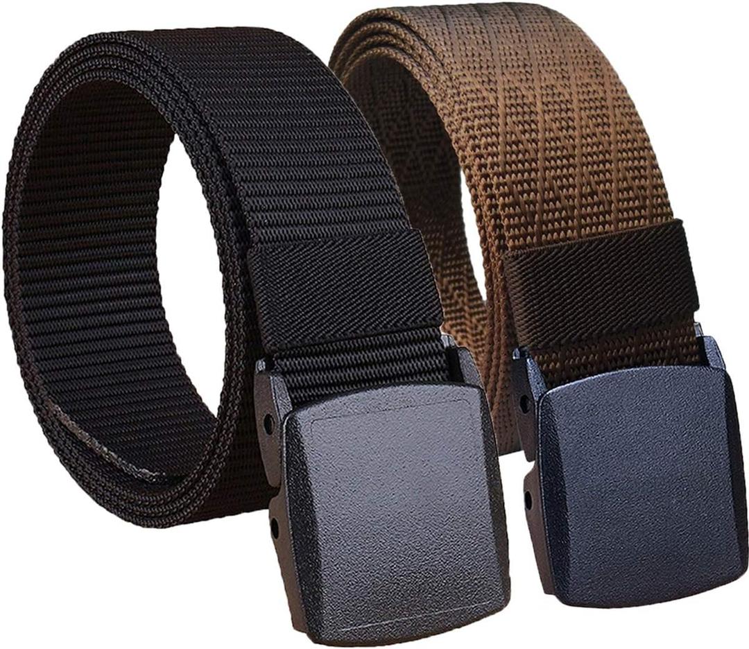 2 Pack Military Nylon Belt, 1.25" Wide No Metal Webbing Tactical Web Belt (Black+ Coffee)