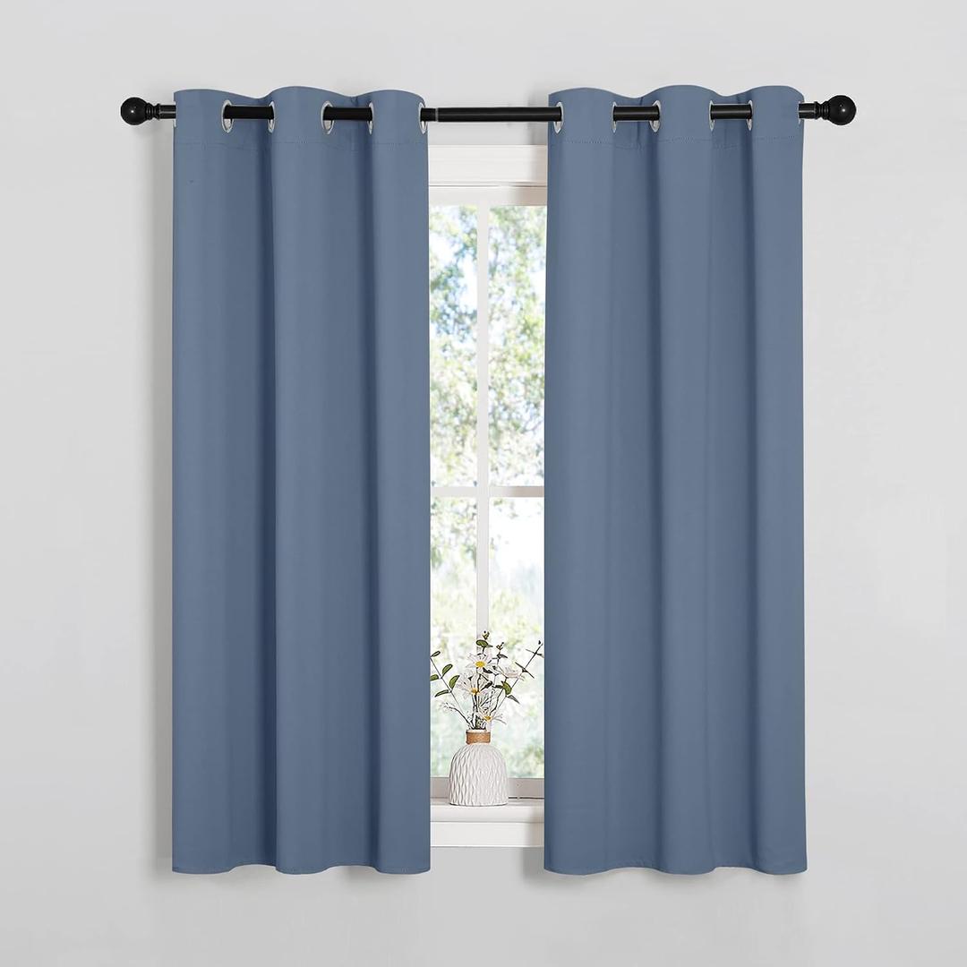NICETOWN Kitchen Curtains with Grommet Top, Privacy & Room Darkening Thermal Insulated Draperies for Boys Bedroom, Nursery (Stone Blue, 34" Wide by 54" Long, Set of 2)