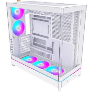 MONTECH HS02 PRO, ATX Mid-Tower PC Case, Gaming PC, High-Airflow, Reversible Layout, Sturdy Curved Tempered Glass Front Panel, 5x ARGB PWM Fan Pre-Installed, Sink-in Design, Toolless Panels, White, US