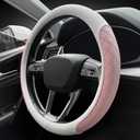 LKWLIKEI Nappa Leather Steering Wheel Cover,Elegant Diamond Checkered Design, Non-Slip wear-Resistant, Enhance Driving Comfort, Suitable for Steering Wheel Diameter 14 1/2-15 Models.White and Pink