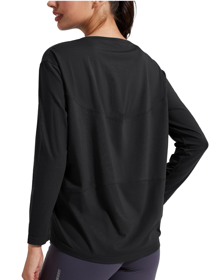 Pioneer Camp Bamboo Viscose Long Sleeve Workout Shirts for Women Back Loose Fit Yoga Athletic T-Shirts Casual Boat Neck Tops, XL