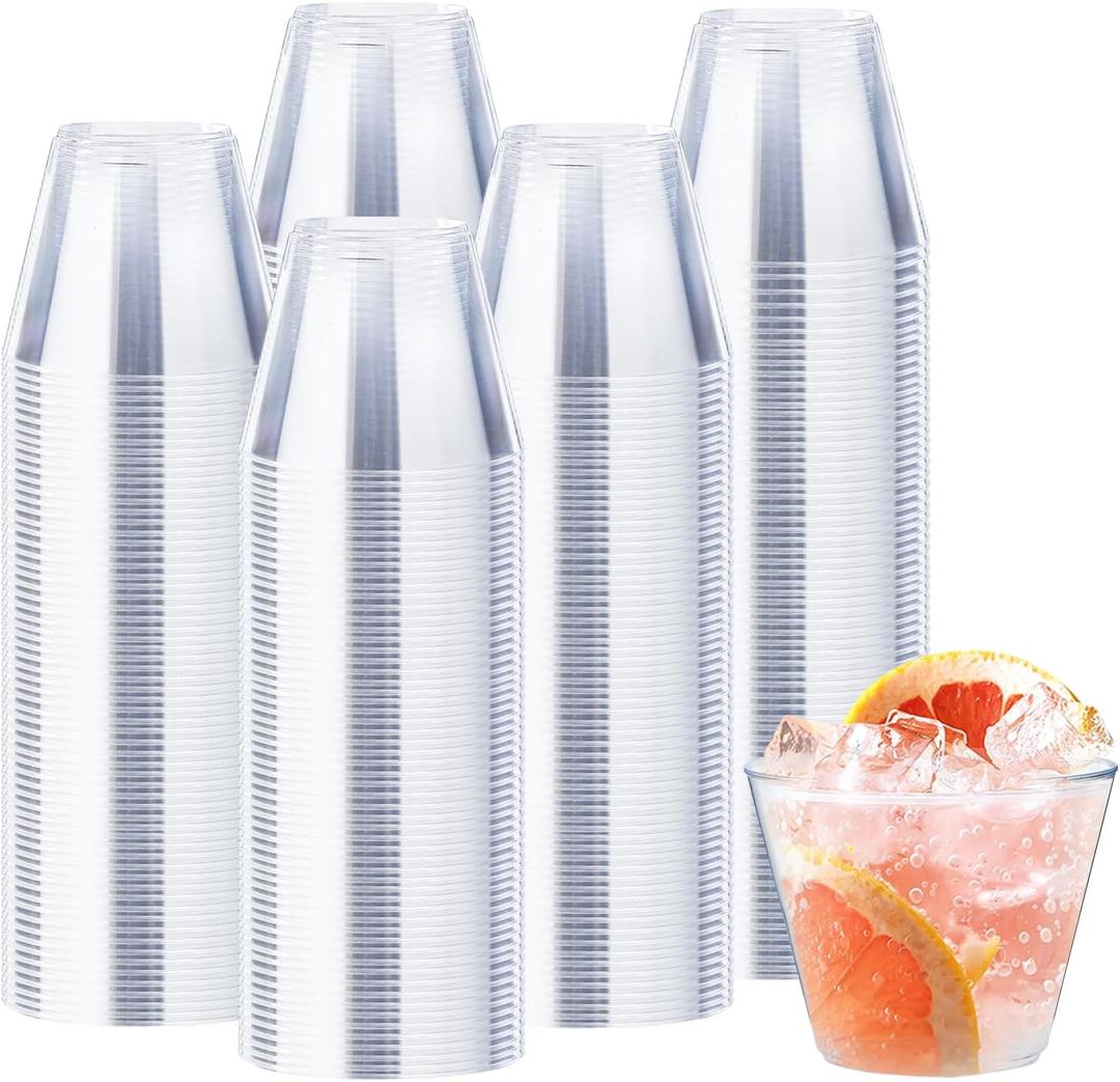 9 oz Clear Plastic Cups, 300 Pack Disposable Fancy Cup for Wedding, Cocktail Cups 9 Ounce, Bulk Clear Plastic Tumblers for Iced Coffee, Cold Beverage (Clear-9oz-300)
