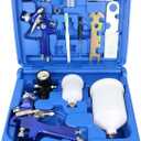 HVLP Air Gravity Spray Gun Set,2-Sprayer Paint Gun,0.8mm 150ml & 1.4mm 600ml Auto Gravity Feed Painting with Locking Air Pressure Regulator Gauge Air Spray Nozzle Gun for Cake Decoration,Model Making