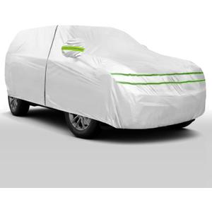 KEYOOG Full Exterior Car Cover All Weather, Scratch Resistant, Dustproof, Sunscreen, Snow Prevention, Ultraviolet-Proof, Fit for Escalade Tahoe Odyssey QX56 Armada Sienna QX80-Fit SUV Length 205"-216" (grey)
