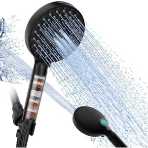 SR SUN RISE Filtered Shower Head with Handheld, High Pressure 9 Spray Mode Matte Black Showerhead with Filters, detachable shower head,Water Softener Filters Beads for Hard Water - Remove Chlorine