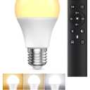 A19 LED Light Bulbs with Remote Control, 9W LED Bulbs 60W Equivalent, 3000K-6000K Stepless Dimmable, E26 Base, Remote Control Light Bulbs with Timing, Memory Function, for Home Decor, 1Bulb & 1Remote