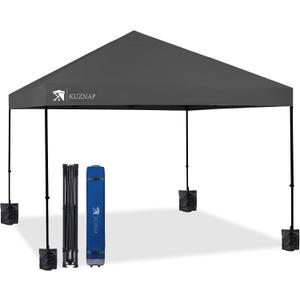 12x12 Pop up Canopy Tent Patented EZ Set up Instant Outdoor Canopy with Wheeled Carry Bag Bonus 4 Weight Sandbags, 8 Stakes and 4 Ropes Grey, 12x12 without Sidewall