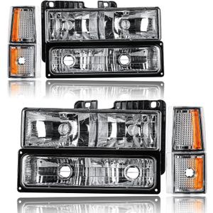 Headlights Assembly Fit 1994-1999 Chevrolet C/K 1500 2500 Suburban / C1500 C2500 C3500 K1500 K2500 K3500 / 1995-1999 Tahoe/for 1994 Chevy Blazer Chrome Housing Amber Reflector