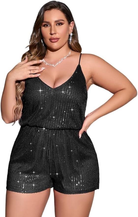 NALUMA Women's 2024 Summer Casual Long Jumpsuits Sleeveless Sequin Cami Romper, Medium