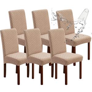 Genina Waterproof Chair Covers for Dining Room 6 Pack, Dining Chair Cover Removable Parson Chair Slipcover Chair Protectors Covers for Kitchen (Argyle-Khaki, 6 PCS)