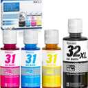 31 32XL Ink Bottle Set Refill for HP Smart Tank 7600 7602 7300 7301 7001, 5000 5101 5102, 6000 6001 651 551 Printer. Black CMY