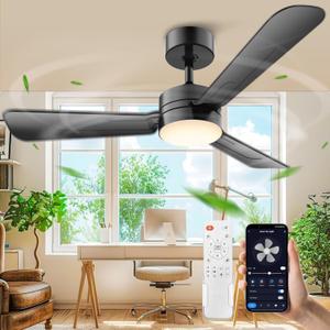 36" Ceiling Fans with Lights,Ceiling Fans with Light and Remote,Easy-to-Install,Reversible, 3000K-6500K, Dimmable, 6 Speeds,Small Ceiling Fan Light for Bedroom/Kitchen/Garage.Black.