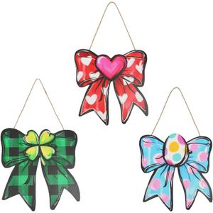 Valentine's Day Door Decoration - Valentine's Bow Decor St. Patrick's and Easter Sign Welcome Wall Signs Door Wreath Set Hanging for Home Wall Party Outdoor Indoor Supply Decor Gifts 12.2x11.8 Inch