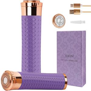 Facial Hair Removal for Women, Painless Rechargeable Hair Removal Device, Comes with 2 Replacement Heads, Portable Electric Shaver/Razor for Face, Chin, Upper Lip, arms and Peach Fuzz (Purple)