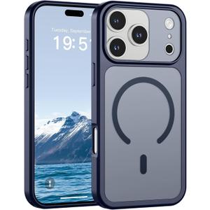 SUPFINE Magnetic for iPhone 17 Pro Case (Compatible with MagSafe)(Military Grade Drop Protection)(Camera Protection) Translucent Matte Shockproof Phone Cover,Navy Blue
