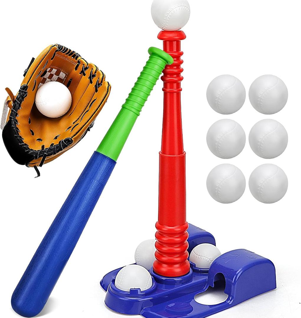 TOY Life Tball Set for Kids 3-5 & 5-8 - Toddler Baseball Tee and Bat Set with Glove & 6 Balls - Ideal Boy Toy Gift for Outdoor Play and Beginner Training