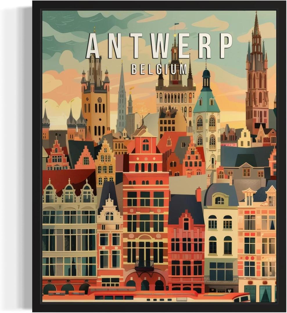 10 x Antwerp Belgium Art Print Poster, Europe City Skyline Artwork Painting Wall Art Vintage Painting for Bedroom Bathroom Living Room Decor 53 (Antwerp Belgium, 8 x 10 inches, Unframed)