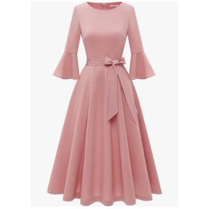 HomRain Women's Church Dresses for 2025 Wedding Guest Cocktail Tea Party Bell Sleeve Vintage Evening Graduation Dress Size XL, Blush