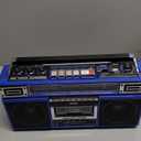 QFX J-220BT Blue Boombox MP3 Conversion from Radio to Cassette with 4-Band (AM, FM, SW1, SW2) Radio with Bluetooth, Dual 3 Speakers, Built-in Microphone, Recorder, 3-Band Equalizer