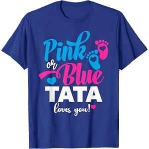 Pink or Blue Tata Loves You Gender Reveal Baby Announcement T-Shirt, Size M