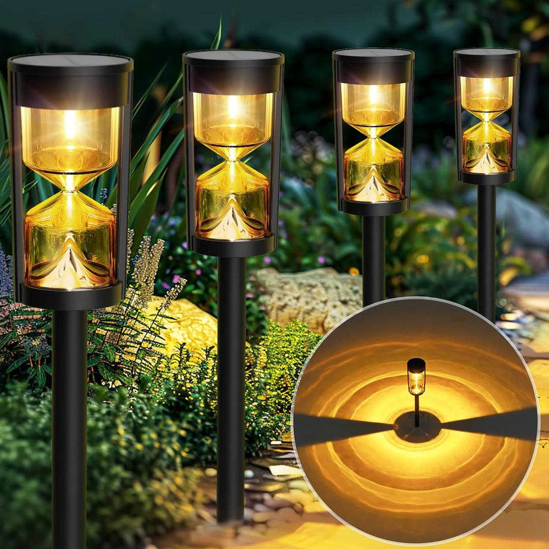 GIGALUMI Solar Path Light 8 Pack, Waterproof Outdoor Solar Powered On/Off Lantern with Hourglass Light for Garden Lawn Yard Patio