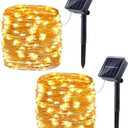 Lomotech Solar String Lights Outdoor - 2 Pack Total 66ft 200LED Solar Fairy Lights Waterproof 8 Modes Twinkle Lights for Outdoor, Patio, Garden, Yard, Party, Wedding, Tree Decoration (Warm White)