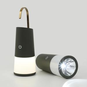 Camping Lantern - Dual Functional LED Lantern/Flashlight, Battery Powered, Metal Hook, Dark Green, Emergency Light, Desk Lamp for Home - 1 Pack