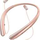 Bluetooth 5.0 Neckband Bluetooth Headphone, Sweat Resistant Noise Cancelling Stereo Headphones, and Retractable Ear Tips for Music, Conference, Videos (Rose Gold)